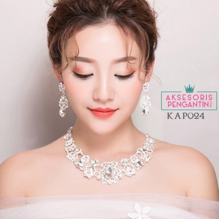 [STOCK TERBATAS] KALUNG PENGANTIN ANTING WEDDING NECKLACE MODERN SILVER KAP024