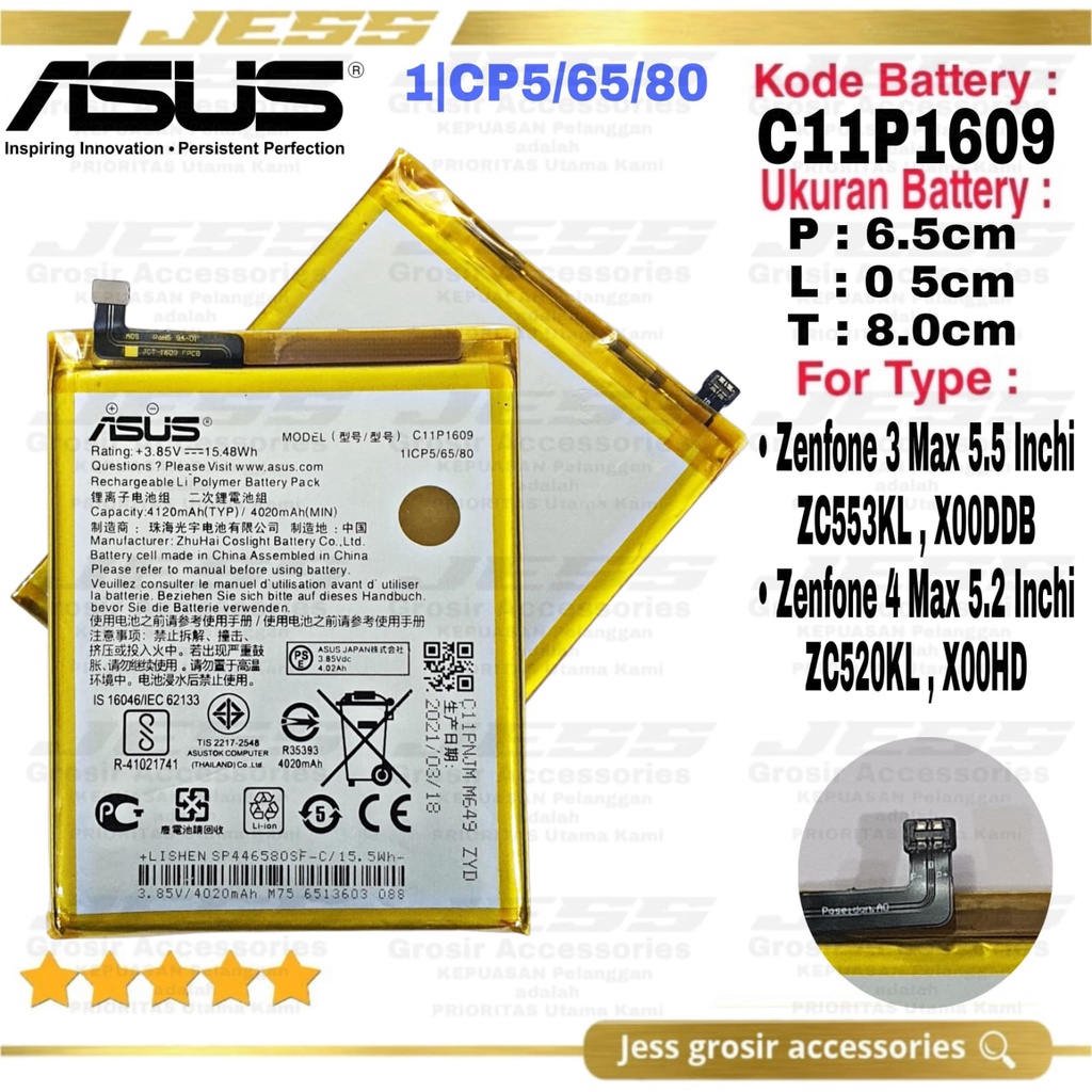 Baterai ASUS Zenfone 4 Max 5.2 Inchi - ZC520KL - X00HD Battery Original C11P1609