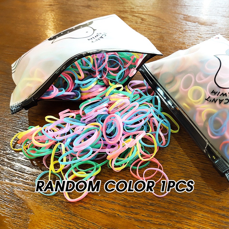 100Pcs/1000Pcs Ikat Karet Rambut Elastis Warna Polos Gaya Korea untuk Wanita-RANDOM 1Pcs