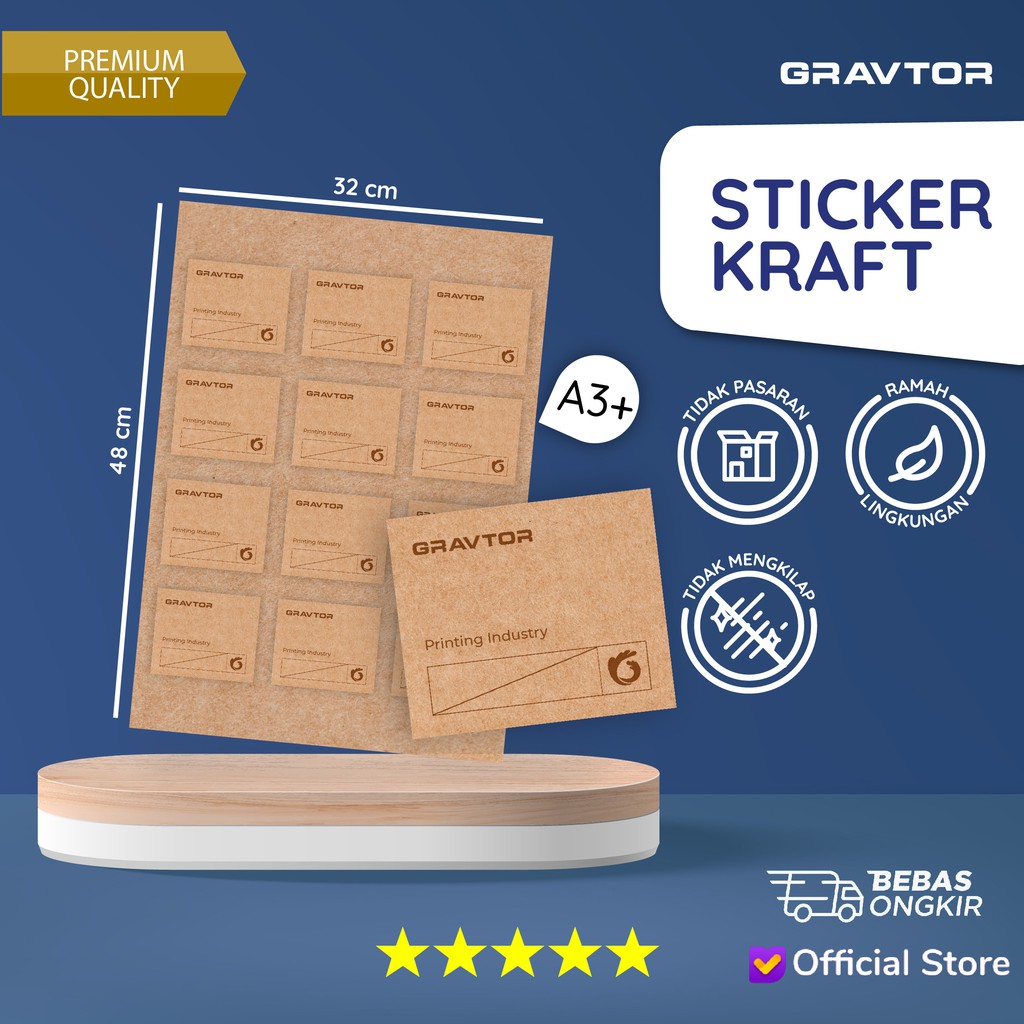 

Cetak Stiker Kraft Coklat A3+ dan Kiss Cut | Print Sticker Label Kraft Samson Custom Logo Murah