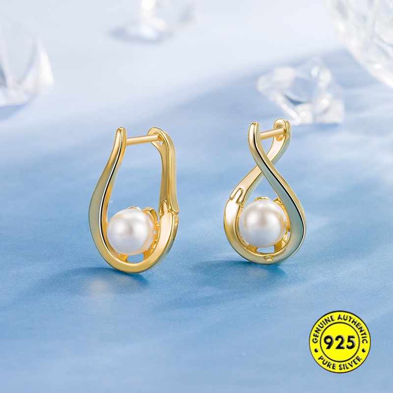 Anting Klip Sterling Silver Hias Mutiara Air Tawar Untuk Wanita