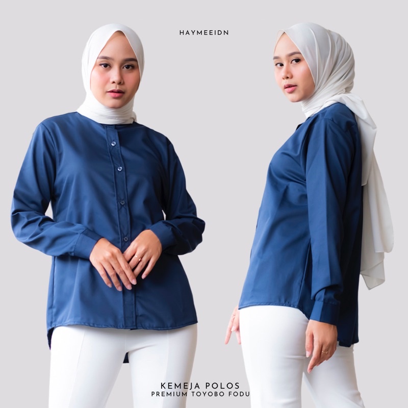 HaymeeIDN - Kemeja Polos Wanita Kerah Sanghai Atasan Baju Kantor Cewe Jumbo Toyobo Fodu Premium