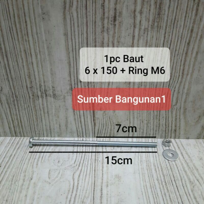 Baut 6 x 150 + ring M6 baut kunci ring pas 10 panjang 15cm 6mm 15 cm