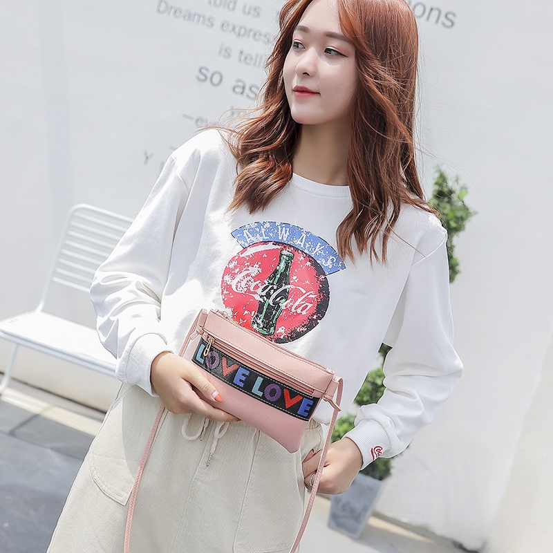 Tas Selempang Mini Wanita Love Korean Fashion Style Tas Cewek Import Sling Bag PU Satu7an T47