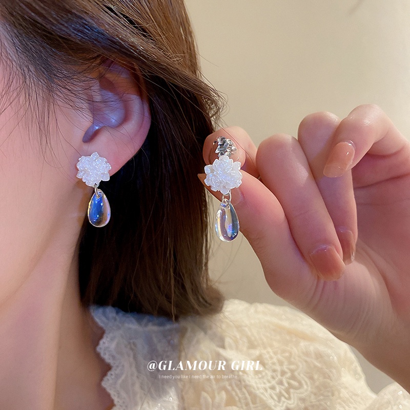 Anting Bunga Mawar Putih Bentuk teardrop Warna-Warni Untuk Wanita Aksesoris Telinga Korea