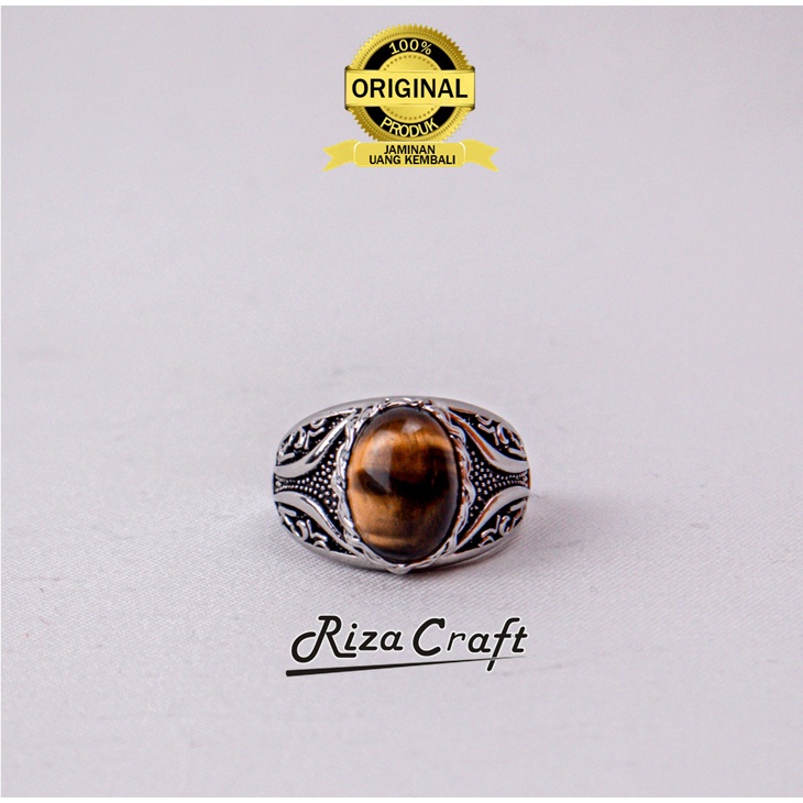 Cincin Pria Wanita Keren Batu Akik Alam Tiger Eye ASLI Original Simpel Kekinianv