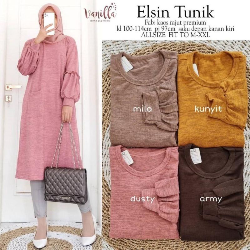 TUNIK ELSIN /TUNIK KNIT RAJUT /TUNIK CANTIK / baju wanita / baju lengan panjang
