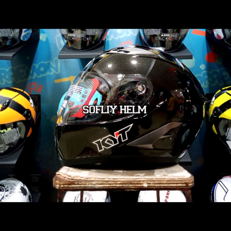 HELM KYT FALCON 2 SOLID BLACK GLOSSY DOUBLE VISOR FULL FACE