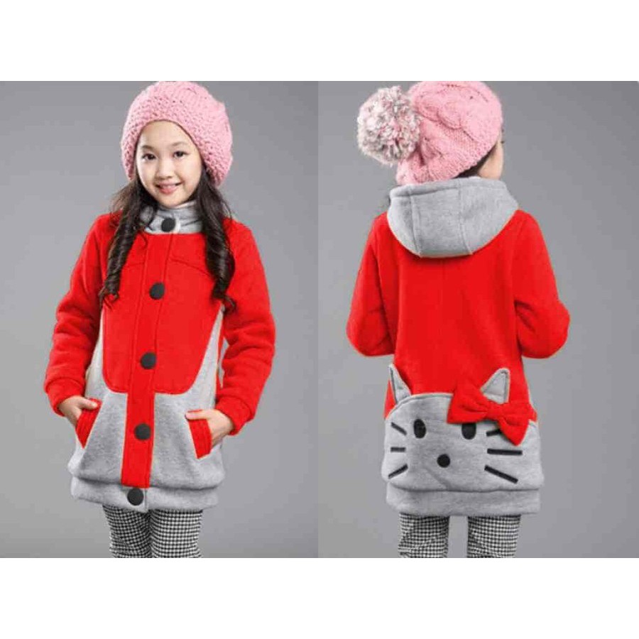 FMJ 264 Jaket Hoodie Kid Hello Kitty Merah Abu Pakaian Anak Perempuan Wanita Cewek Babyterry Lucu