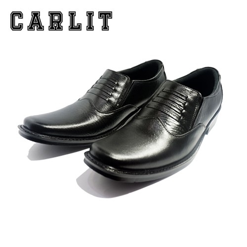 Sepatu Pria CARLIT PDH 02 Elastis Bahan Kulit Sintetis Model Formal Warna Hitam