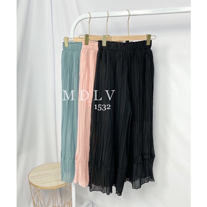 MDLV ~ 1532 LUZZEL WIDE LEG PLEATED PANTS CELANA KULOT CHIFFON CELANA KOREA CELANA PREMIUM IMPORT