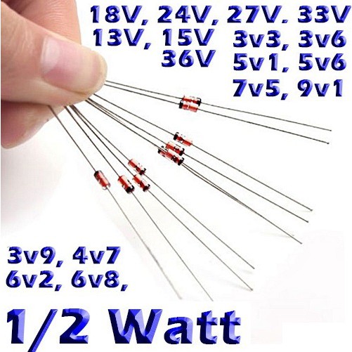 10pcs Diode Zener 0.5 Watt Dioda 3.3V 3.6V 5.1V 12V 13V 18V 24V 33V 36V Volt Dioda Zener 1/2W 1N5231