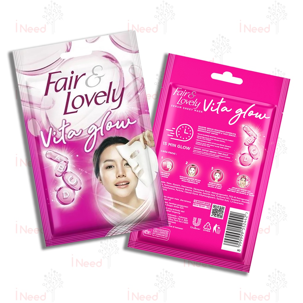 (INEED) Fair n lovely vita glow/bright c glow serum sheet mask 20gr