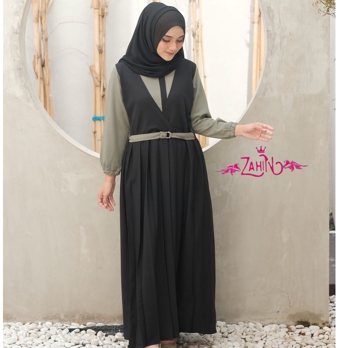 GAMIS DRESS LAURA ITY CREPE ORI ZAHIN CANTIK-hitam