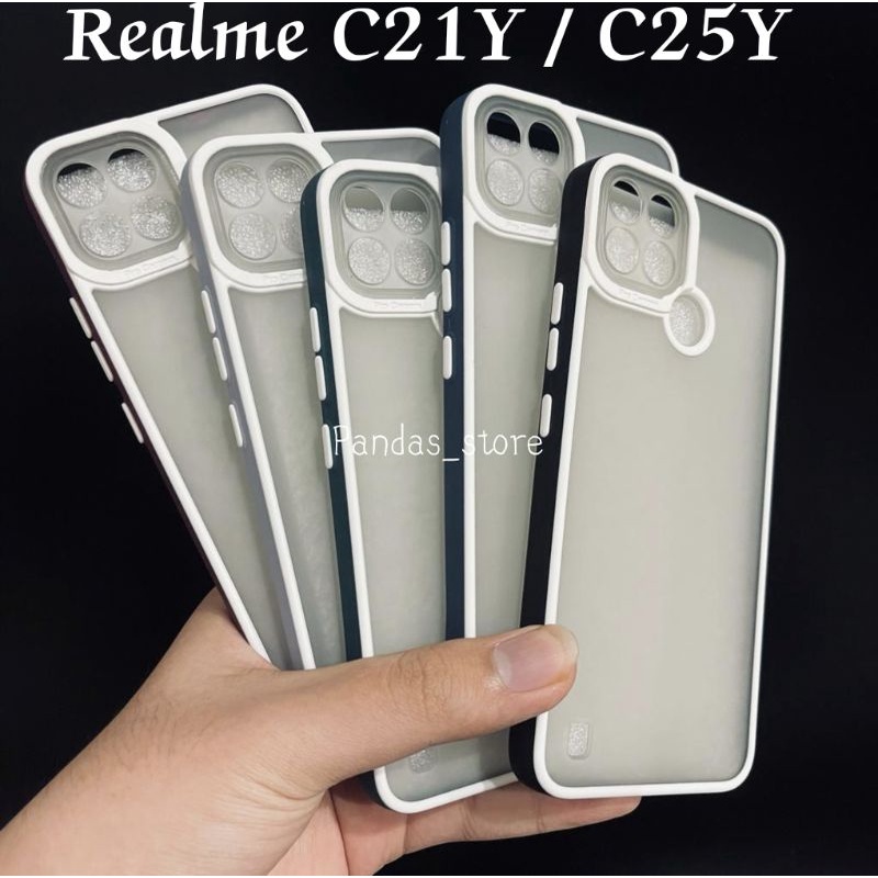 Pro Hybird Realme C21Y / C25Y Softcase Halus dan Elegan / Pinggiran Garis Putih Keren (Pandas)