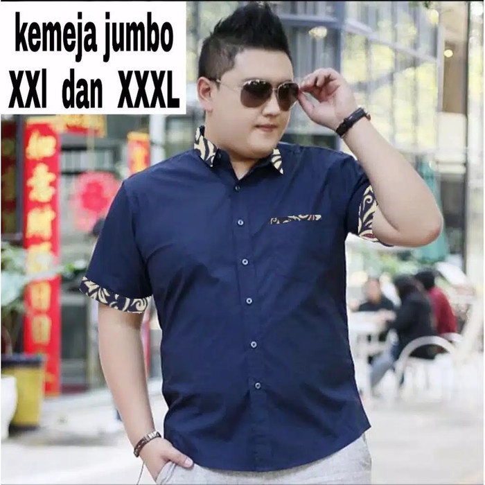 6WARNA/KEMEJA PRIA JUMBO XXL-3XL/HEM PRIA BIGSIZE ERIC - NAVY BLUE, XXL(V9U1) Kemeja pria Anti Kusut