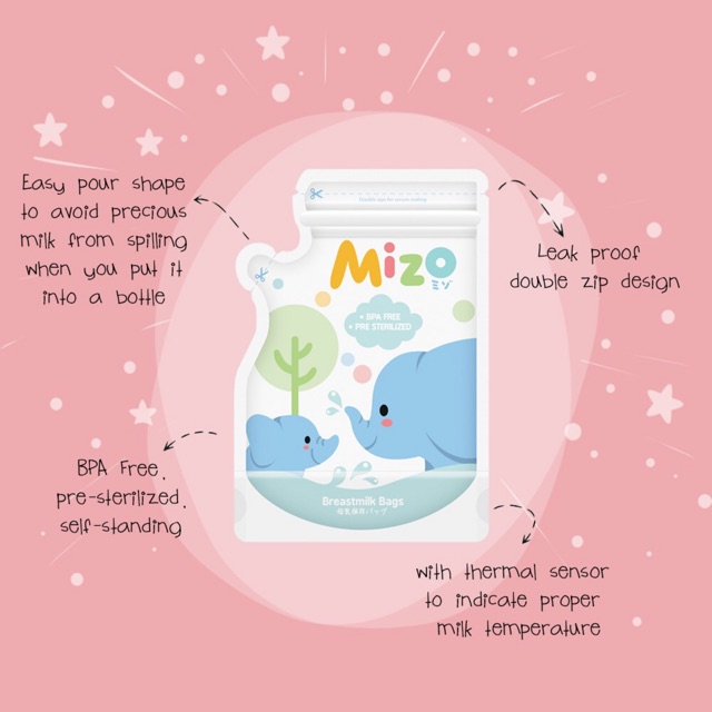 MIZO Breastmilk Storage Bags 120ml isi 30 pcs KANTONG ASI 120 ml dengan Sensor Panas BPA FREE