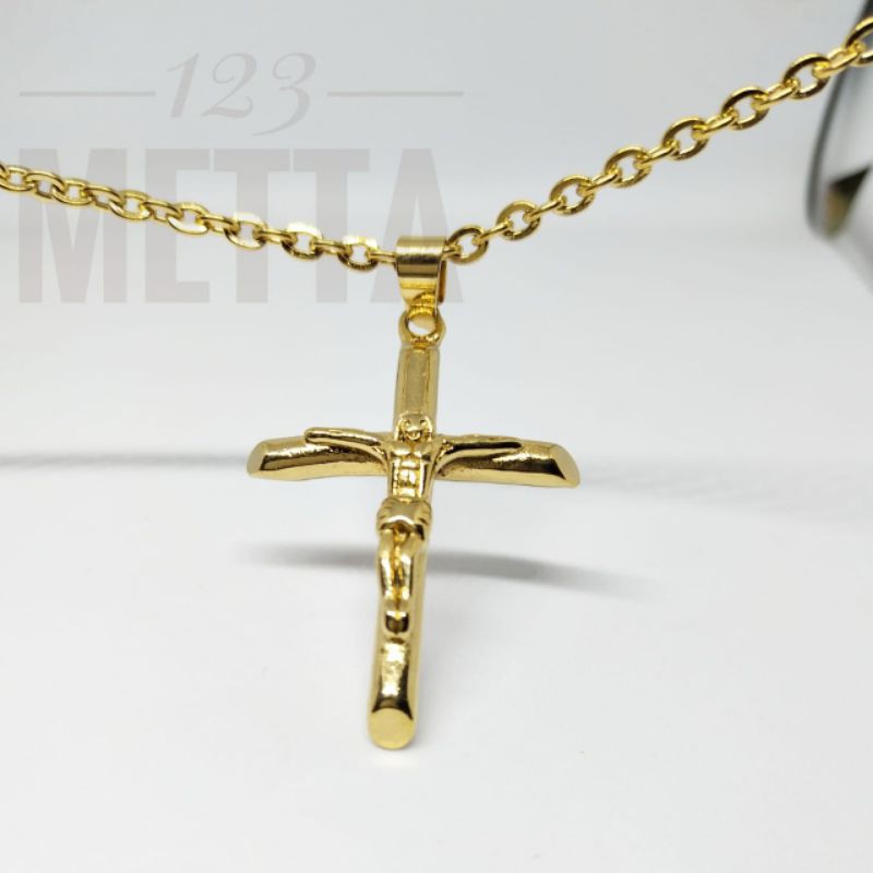 Kalung salib Titanium Jesus gold 60 cm