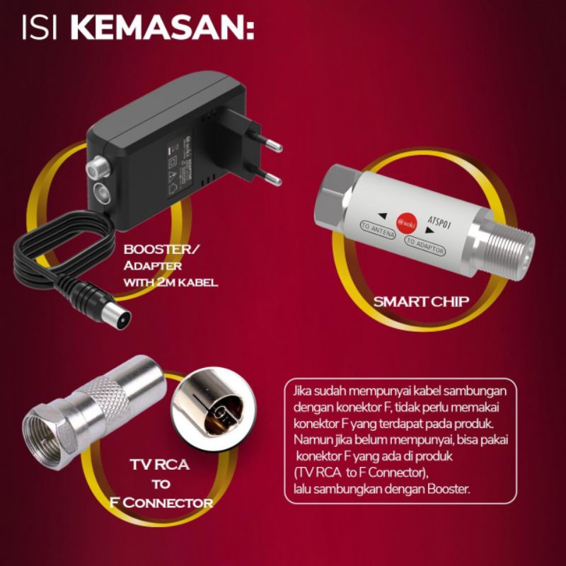 Booster Antena TV Penguat Sinyal / Adaptor Aoki Jernih Spliter 2 Tv  ATSP01