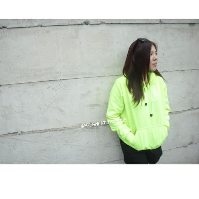 SWEATER HOODIE JUMPER HIJAU STABILO / NEON PRIA & WANITA M-L-XL
