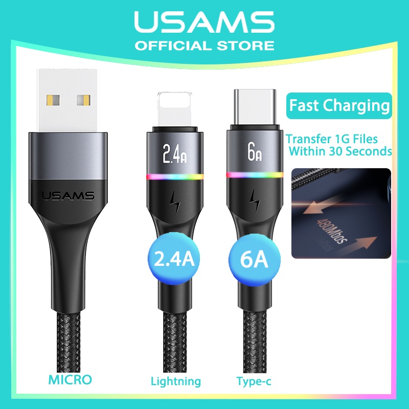 usams offical original kabel data u76 fast charging usb iphone   type c kabel lightning 6a fast char