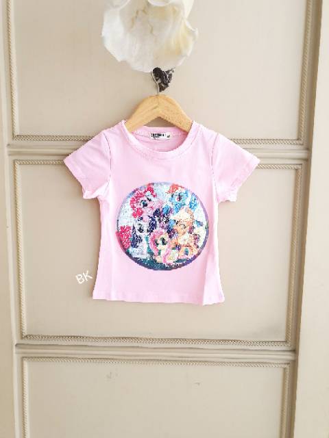 KAOS SEQUIN MOTIF LITTLE PONY UNICORN BISA BERUBAH GAMBAR  IMPORT PINK HITAM BLACK