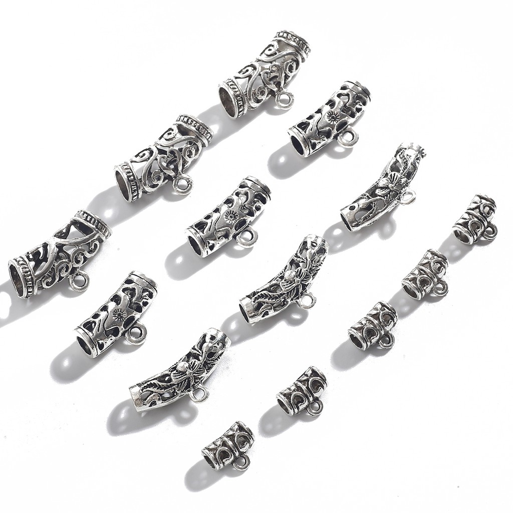 1Pcs Antique Silver Plated Tube Charms Curved Tube Spacer Beads