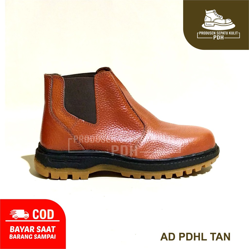 TERPOPULER SEPATU SAFETY BOOT SLOP ELASTIS BAHAN KULIT SAPI ASLI AD PDHL ELASTIS CKL