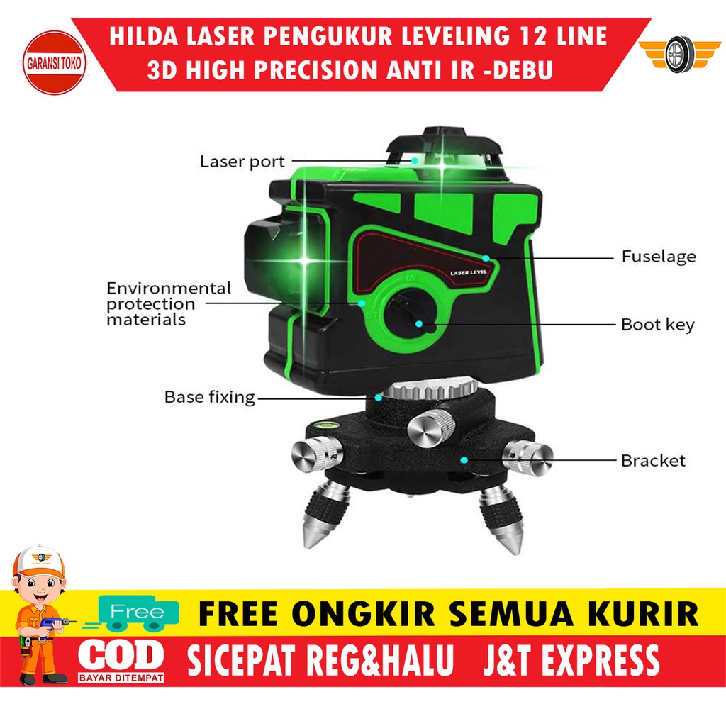 HILDA Laser Pengukur Konstruksi Bangunan Laser Pengukur Jarak Laser 12 Line 3D Garansi Toko