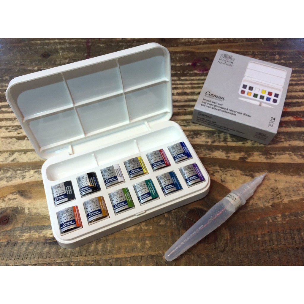 Winsor &amp; Newton - Cotman Watercolours set of 12 Half Pans With 1  Water Brush