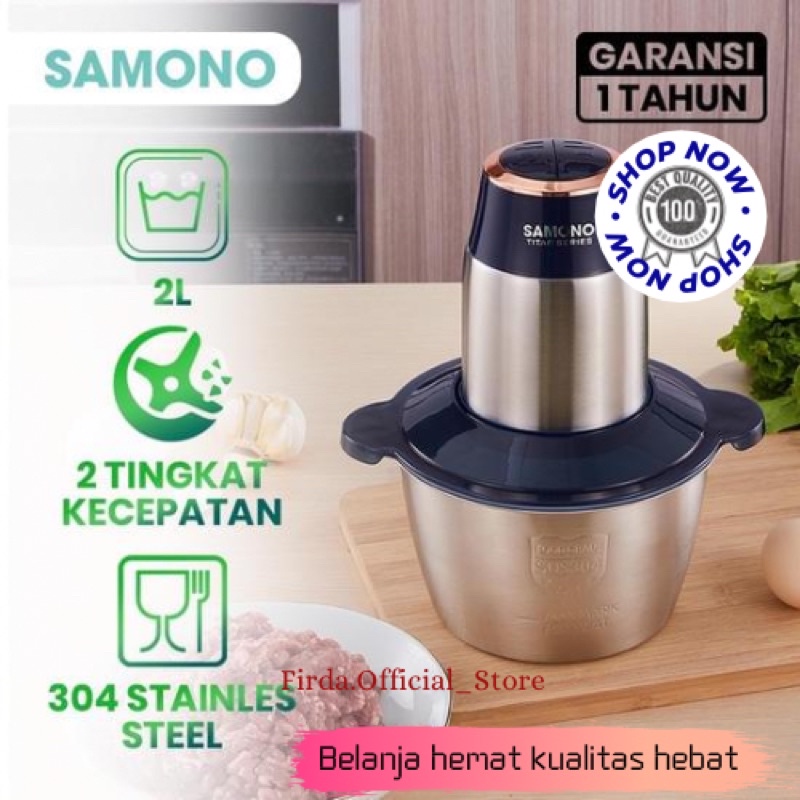 Samono 400W Food Chopper Blender Stainless Steel 2 Liter Food Processor Penggiling Daging Sayur 2 Speed SW-TC400W