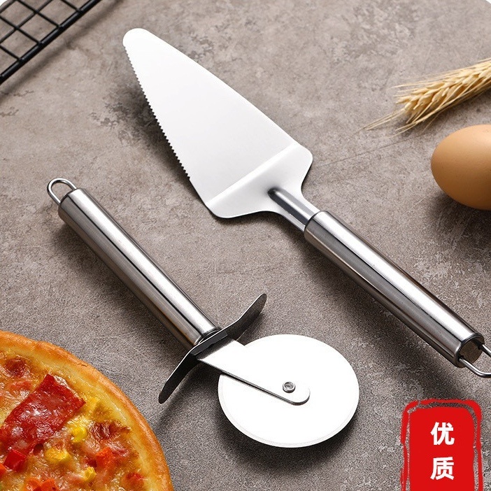 ALAT POTONG PIZZA SLICER SET 2 PCS SPATULA LA107S3 PISAU PEMOTONG ADONAN KUE STAINLESS MODEL RODA CUTTER PIZA ROLLER