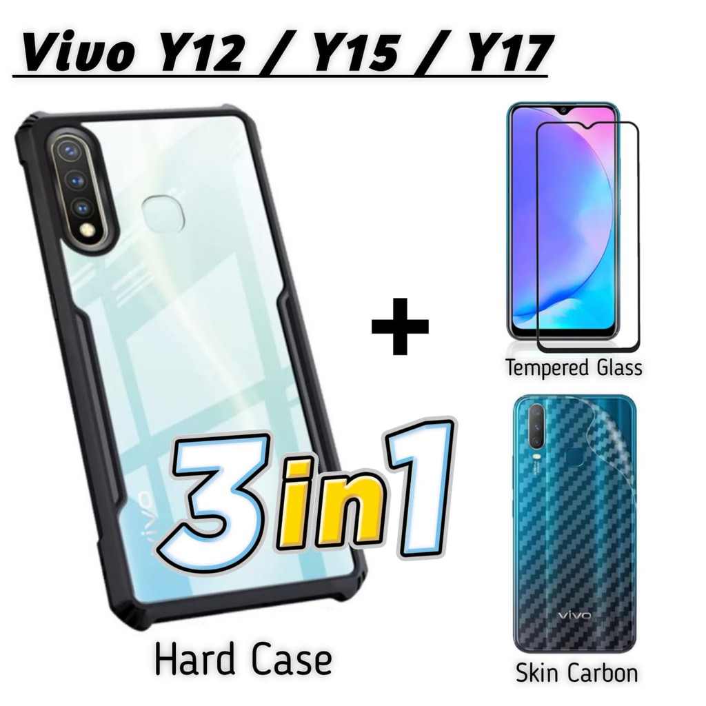 Hard Case VIVO Y12 / VIVO Y15 / VIVO Y17 Shockproof Fusion Armor Transparant FREE Tempered Glass Warna Dan Garskin Handphone