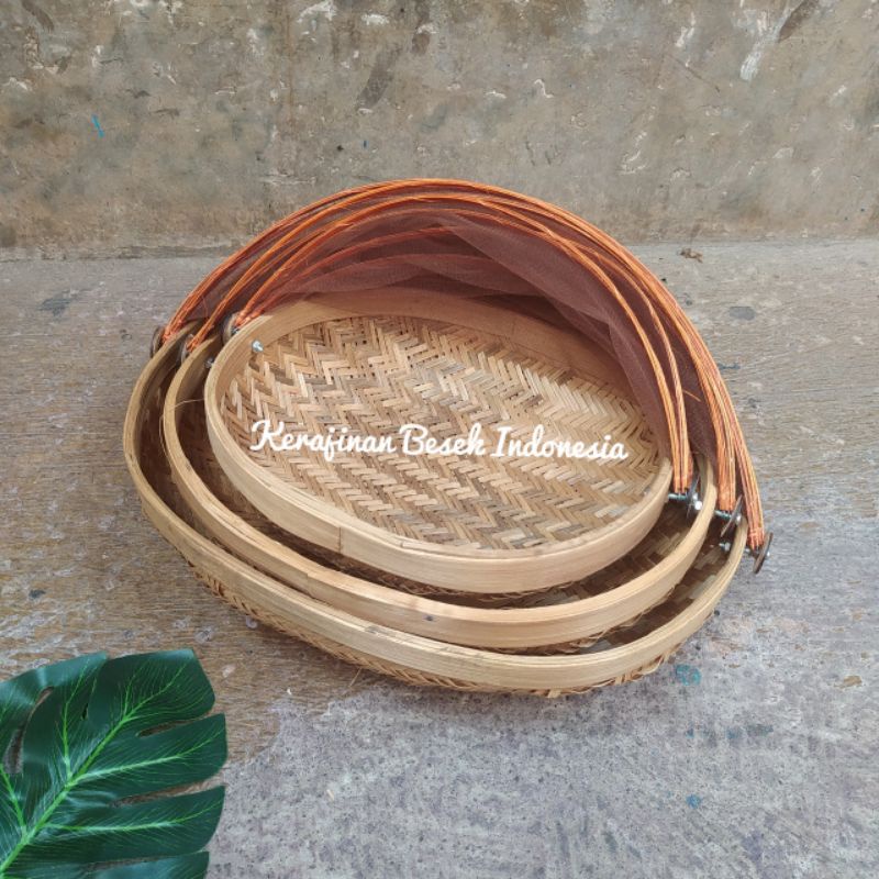 ( TUDUNG SAJI BAMBU OVAL CEKUNG ) wakul bambu / tudung lipat / tudung makan / wadah saji / kotak mak
