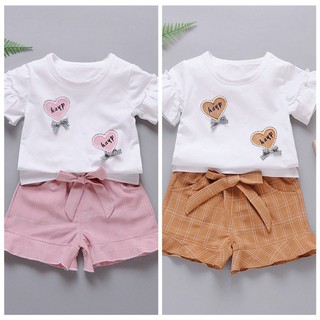 Set 2Pcs Kaos T Shirt Lengan Pendek Gambar  Kartun Love dan 