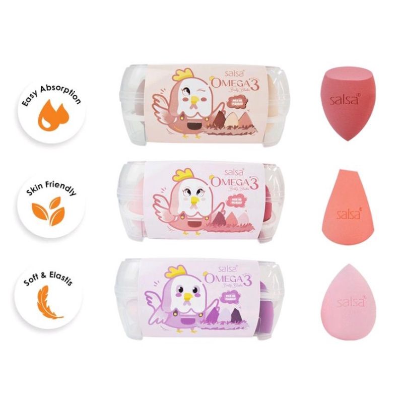 `ღ´ PHINKL `ღ´ Salsa beauty blender unik omega isi 3 macam jenis mengembang kalau kena air