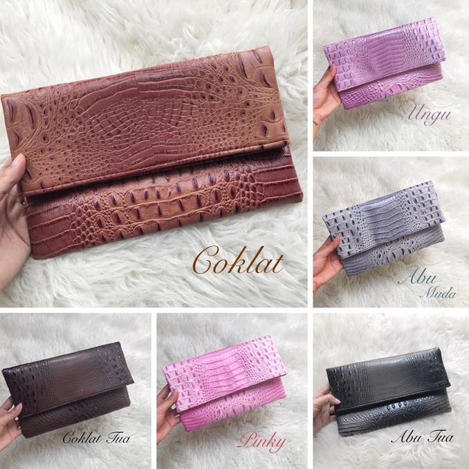Tas Wanita Tas Clutch Croco Premium Import Warna Pink Berkualitas