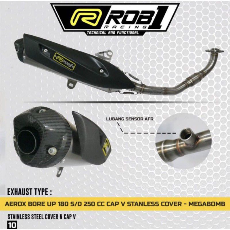 Knalpot  Aerox Old ROB1 RCB1 Bore Up 180-200cc Stainless End Cap V