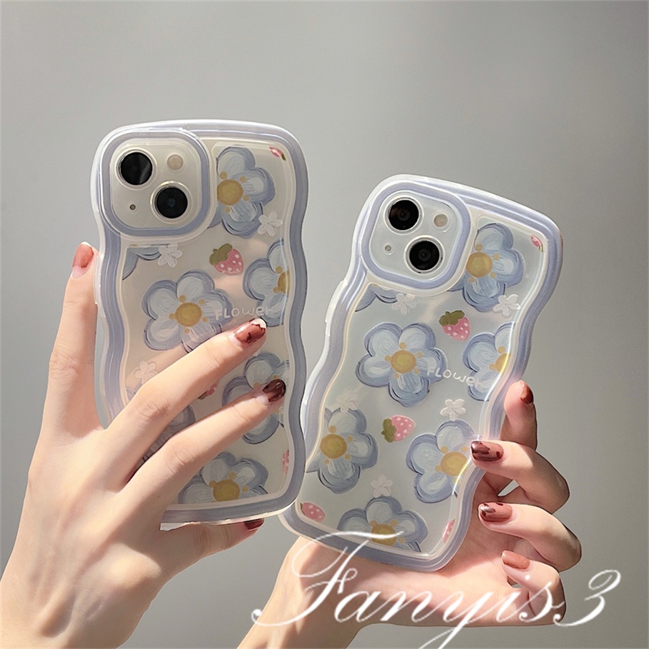 Redmi 12C A1 10C 10A 10 9 9A 9C 9T Note 11 Pro+ 11s 11 10s 10 9s 9 8 Pro Xiaomi Poco X4Pro X3 Pro X3NFC M3 M4 F3 Mi 11 Lite 10TPro Strawberry flower wavy edge Phone Case Clear Soft Cover