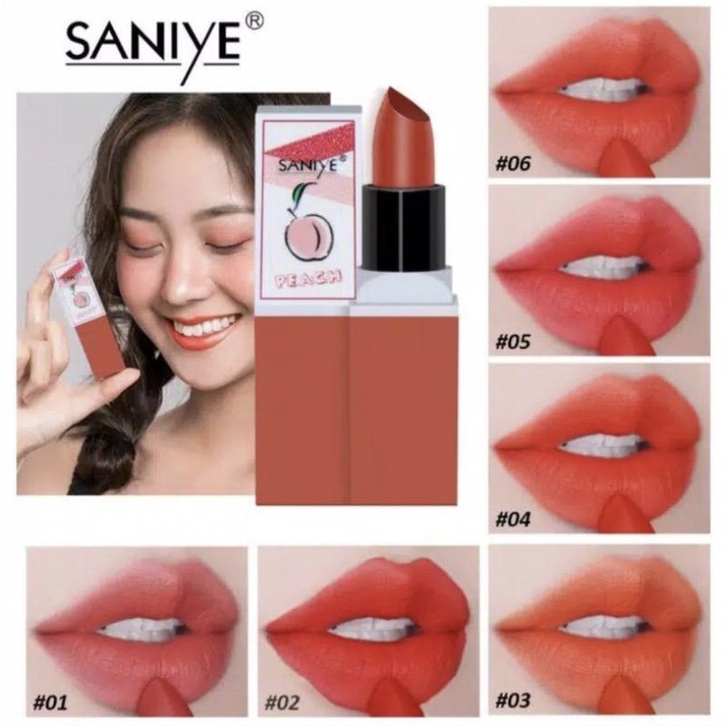 SANIYE Peach Lipstik Fruit Lipstick Matte 6 Warna Berfungsi Melembabkan Bibir SA017