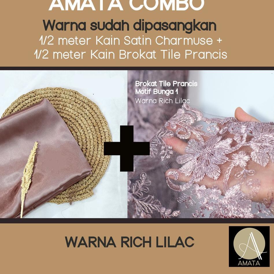 ➵Ypo COMBO 1/2 meter Kain Satin Silk Premium + 1/2 meter Kain Brokat Tile Prancis ✺ ≛