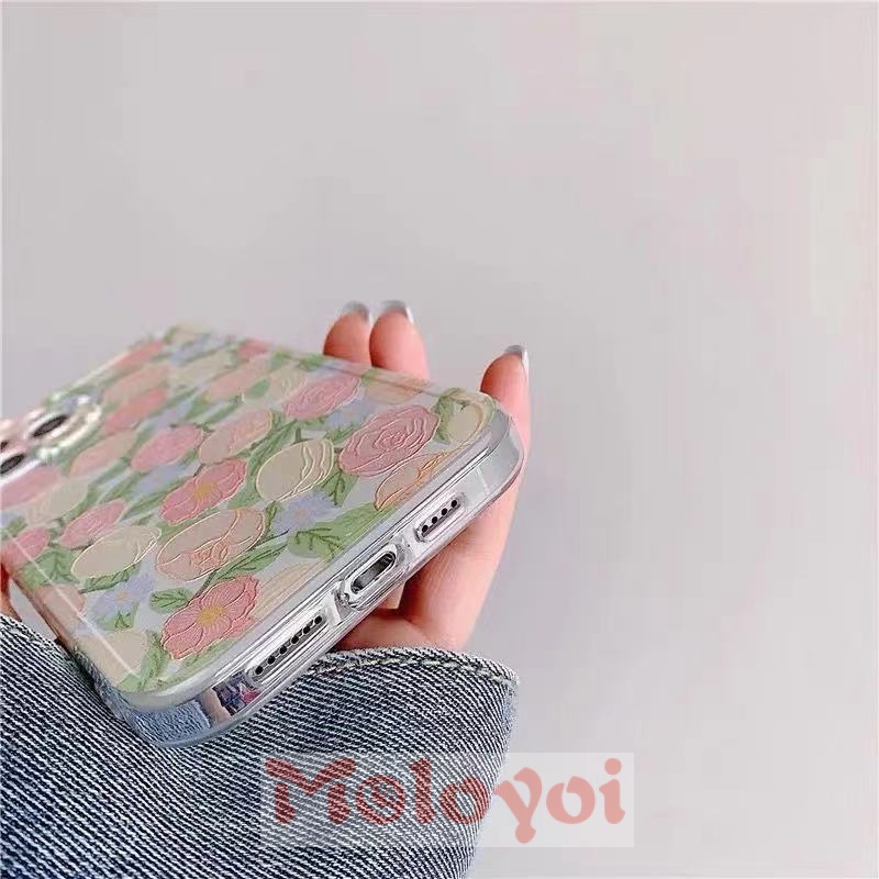 Colorful Flowers Casing iPhone 11 12 Pro Max X XR XS Max 7 8 6 6s Plus Transparent Soft TPU Silicone Back Cover Case