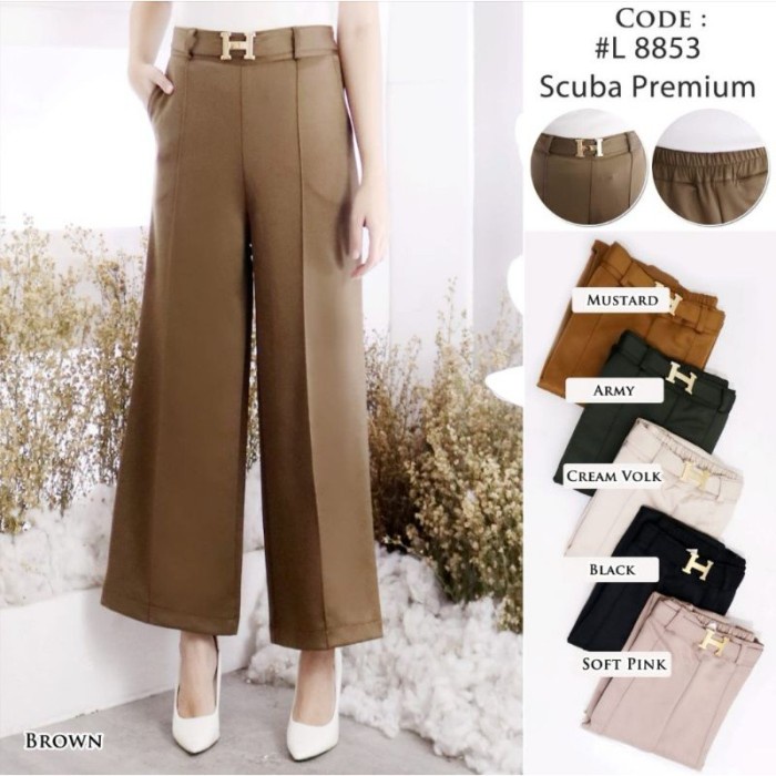 4 PCS ✅ Celana Kulot Belt H Basic Scuba Premium Tebal Halus Hitam Putih Navy size jumbo