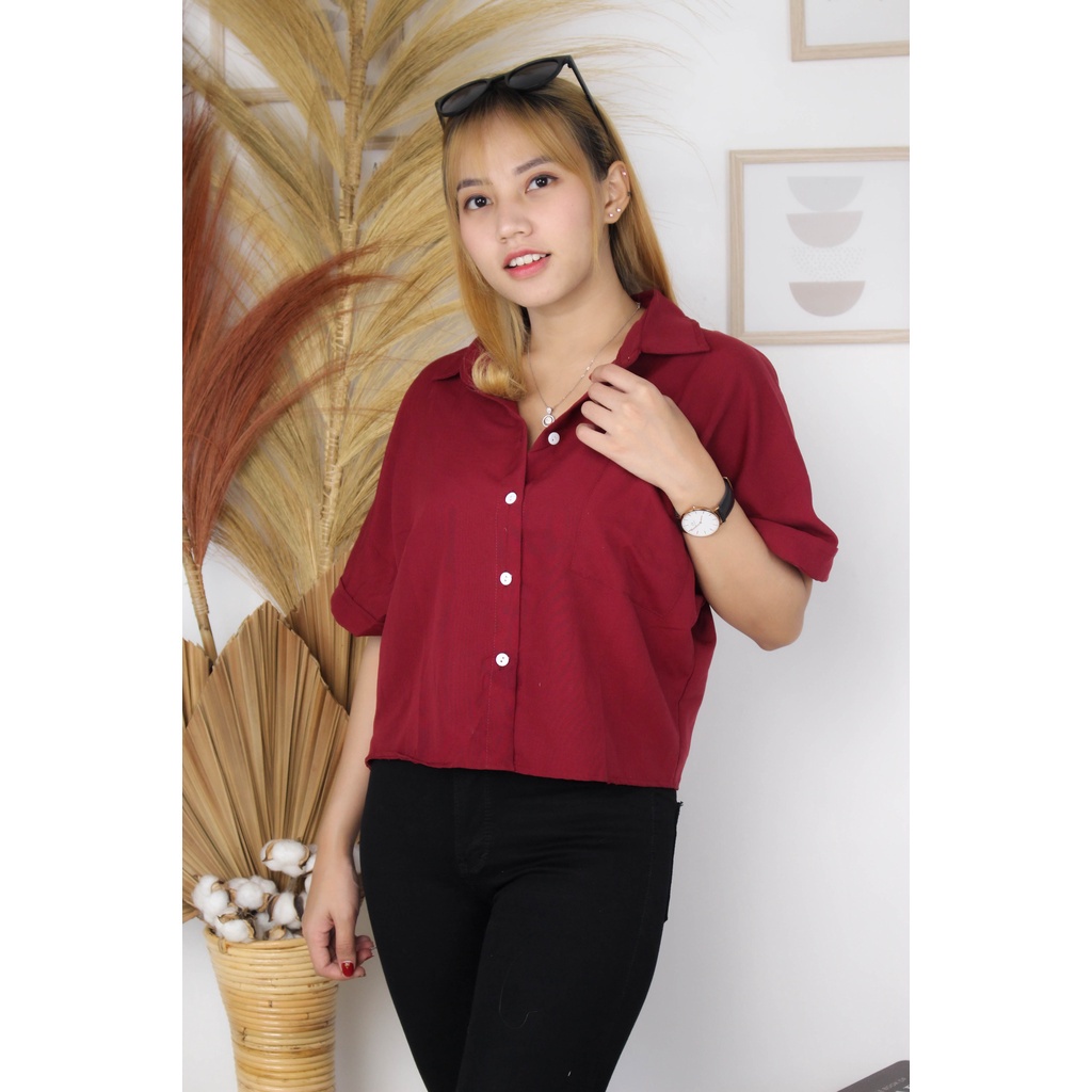 Tq88indonesia Kemeja Wanita Lengan Pendek / Purcica Oversize Comfy Shirt / Kemeja Polos Cewek /. Kem / Baju Santai Wanita / Ootd / Outfit