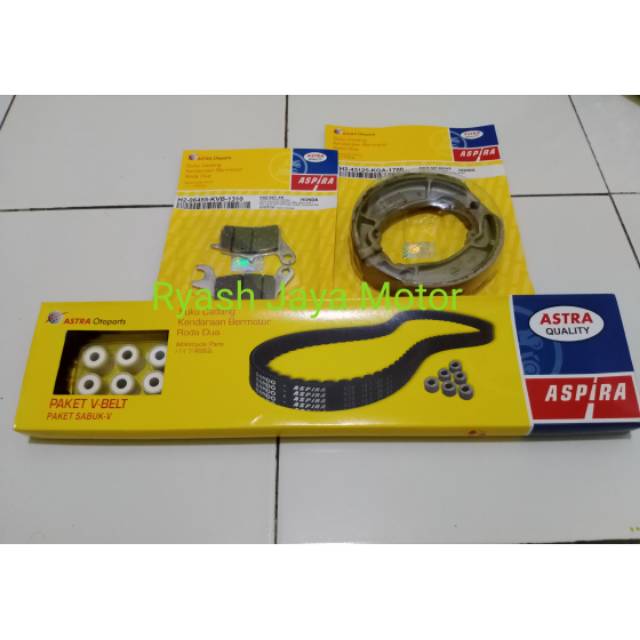 Paket v-belt set roller + Kampas rem depan &amp; belakang + Mpx 2 + gardan oli for Beat f1/Scoopy f1