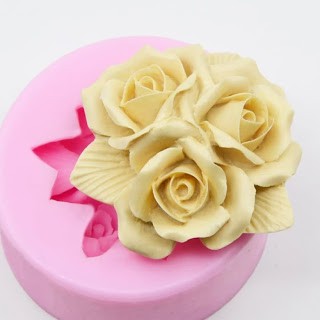 Cetakan Silikon Puding Coklat mawar 3 daun besar