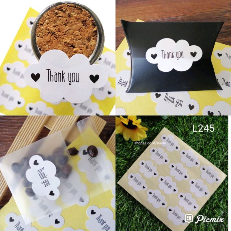 

Stiker Sticker Label Thank You Bentuk Awan Putih Segel Kemasan Packaging Sealer Dekorasi jurnal lucu cute tinggal tempel kartu ucapan hangtag hampers parcel
