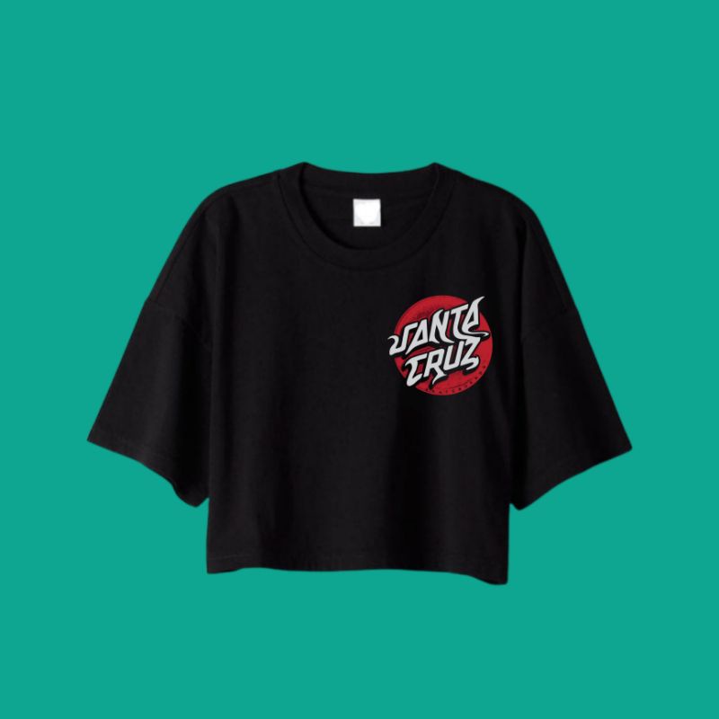 CROP TOP SANTA CRUZ logo branded - KAOS BAJU PENDEK OVERSIZE - hitam WANITA 30s
