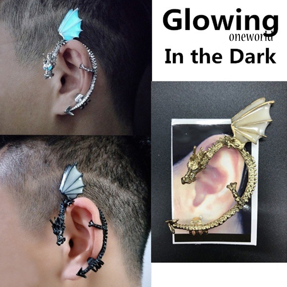 OW@ 1Pc Women Punk Luminous Dragon Shape Ear Cuff Clip Earring No Piercing Jewelry