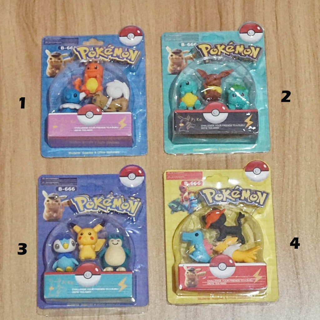 PENGHAPUS POKEMON ISI 3 PCS ERASER PENGHAPUS KARAKTER MURAH STIP SETIP KARTUUN